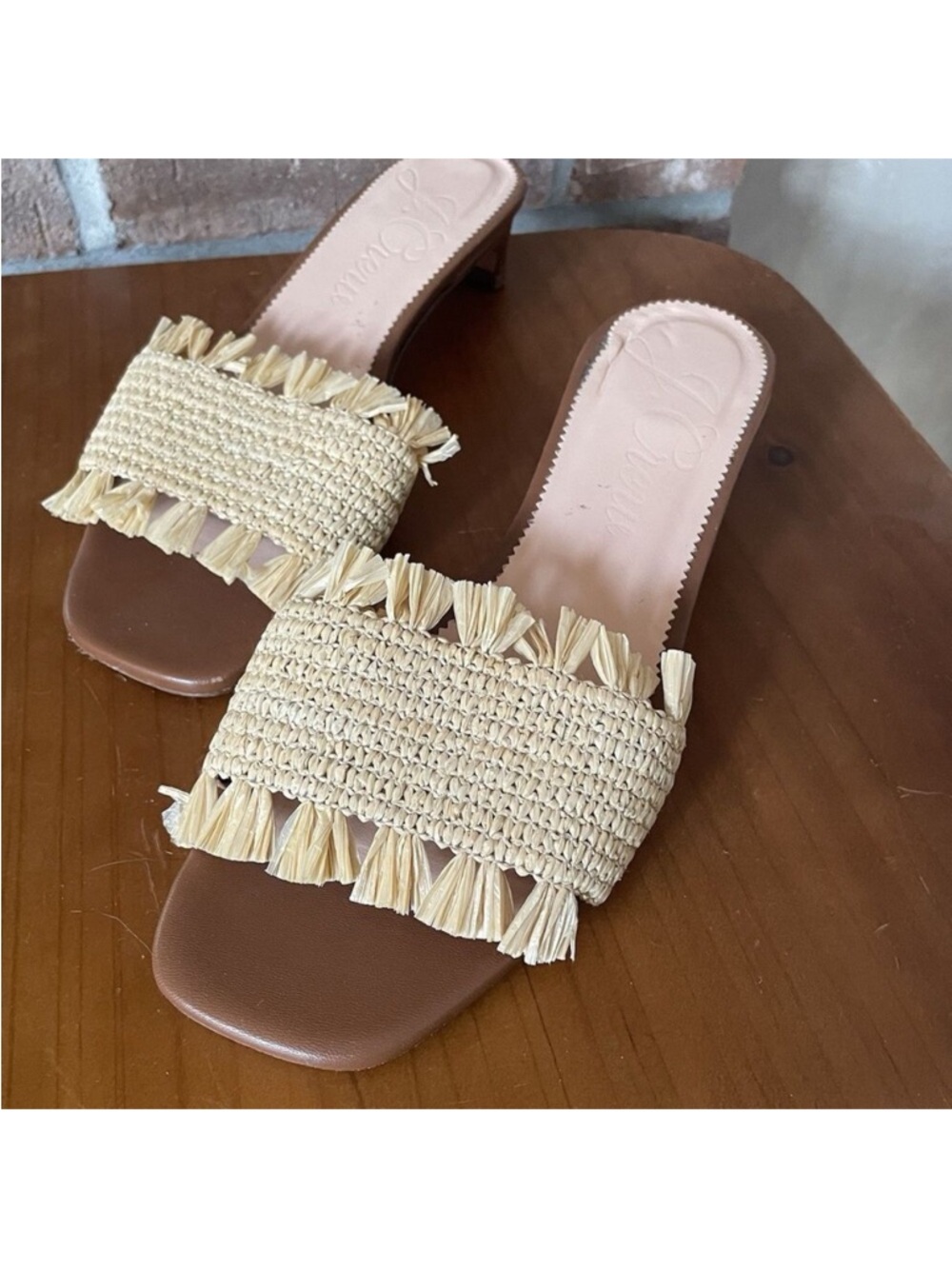 J. Crew Sorento Slide Leather & Raffia Sandal Womens 9 Made in Italy Kitten Heel